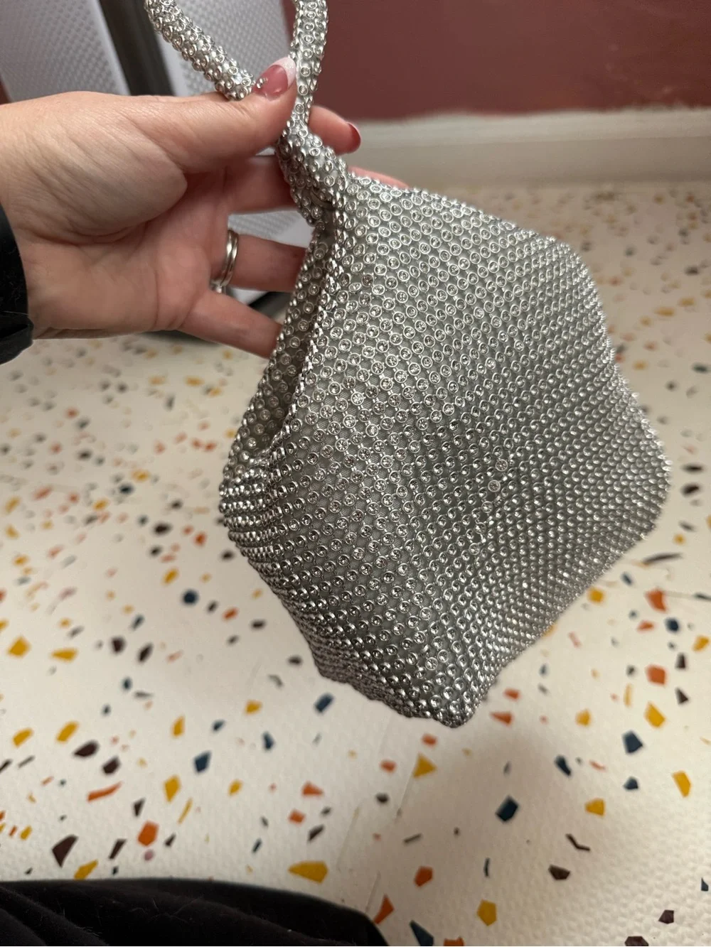 Silver Crystal Mesh Evening Bag - Unbranded